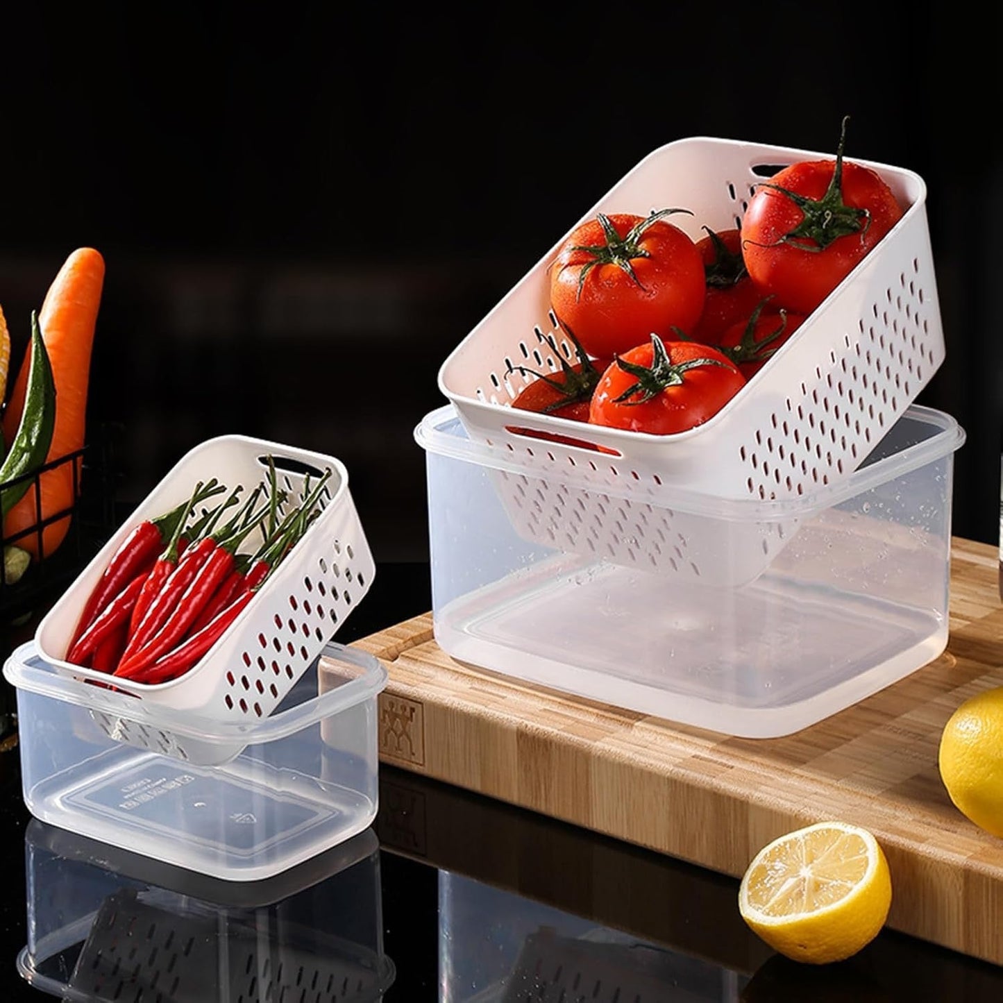 Boîte de conservation de la fraîcheur pour réfrigérateur - Double couche - Égouttoir à oignons - Récipients à ail de qualité alimentaire - Casseto