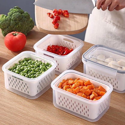 Boîte de conservation de la fraîcheur pour réfrigérateur - Double couche - Égouttoir à oignons - Récipients à ail de qualité alimentaire - Casseto