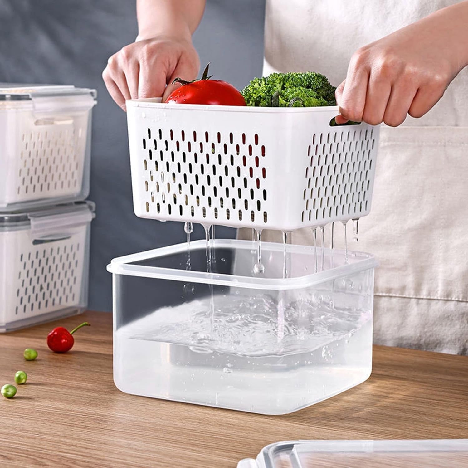 Boîte de conservation de la fraîcheur pour réfrigérateur - Double couche - Égouttoir à oignons - Récipients à ail de qualité alimentaire - Casseto