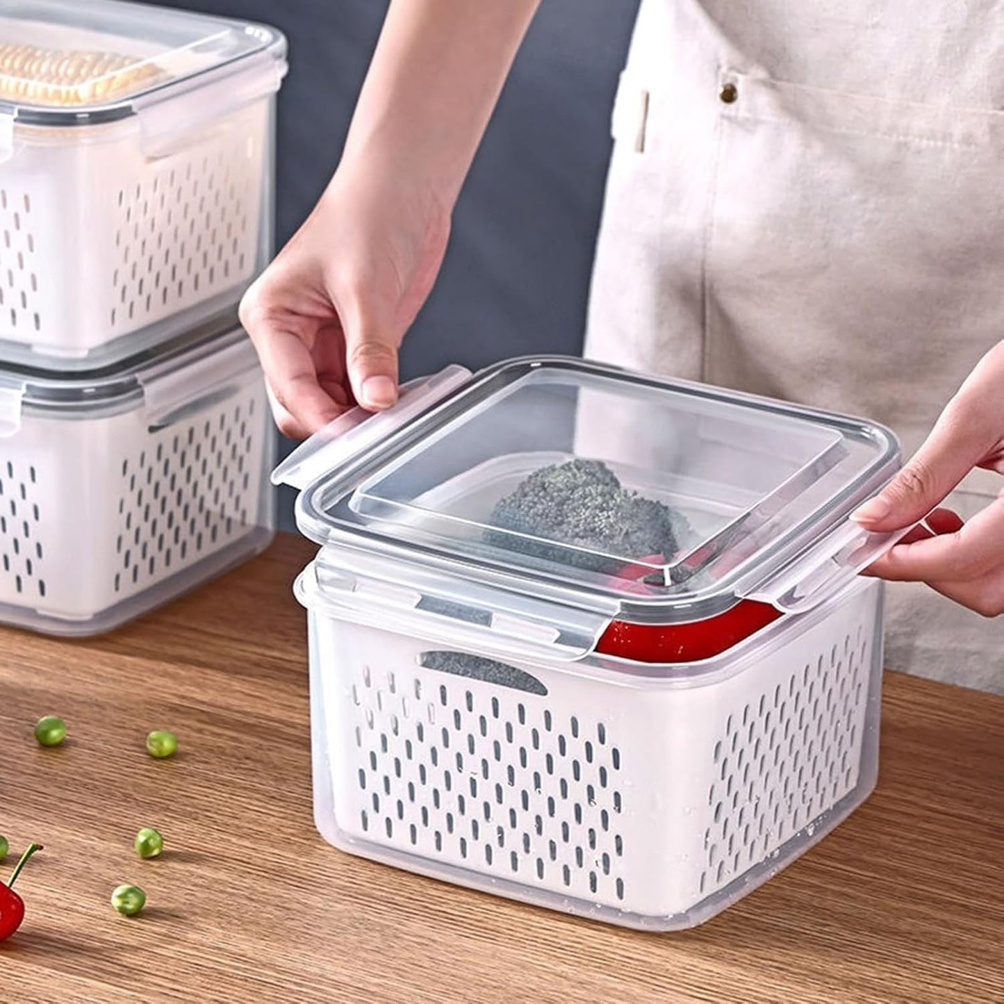 Boîte de conservation de la fraîcheur pour réfrigérateur - Double couche - Égouttoir à oignons - Récipients à ail de qualité alimentaire - Casseto